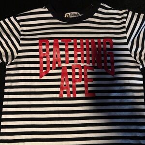 A Bathing Ape Men's Black and White Striped Tee